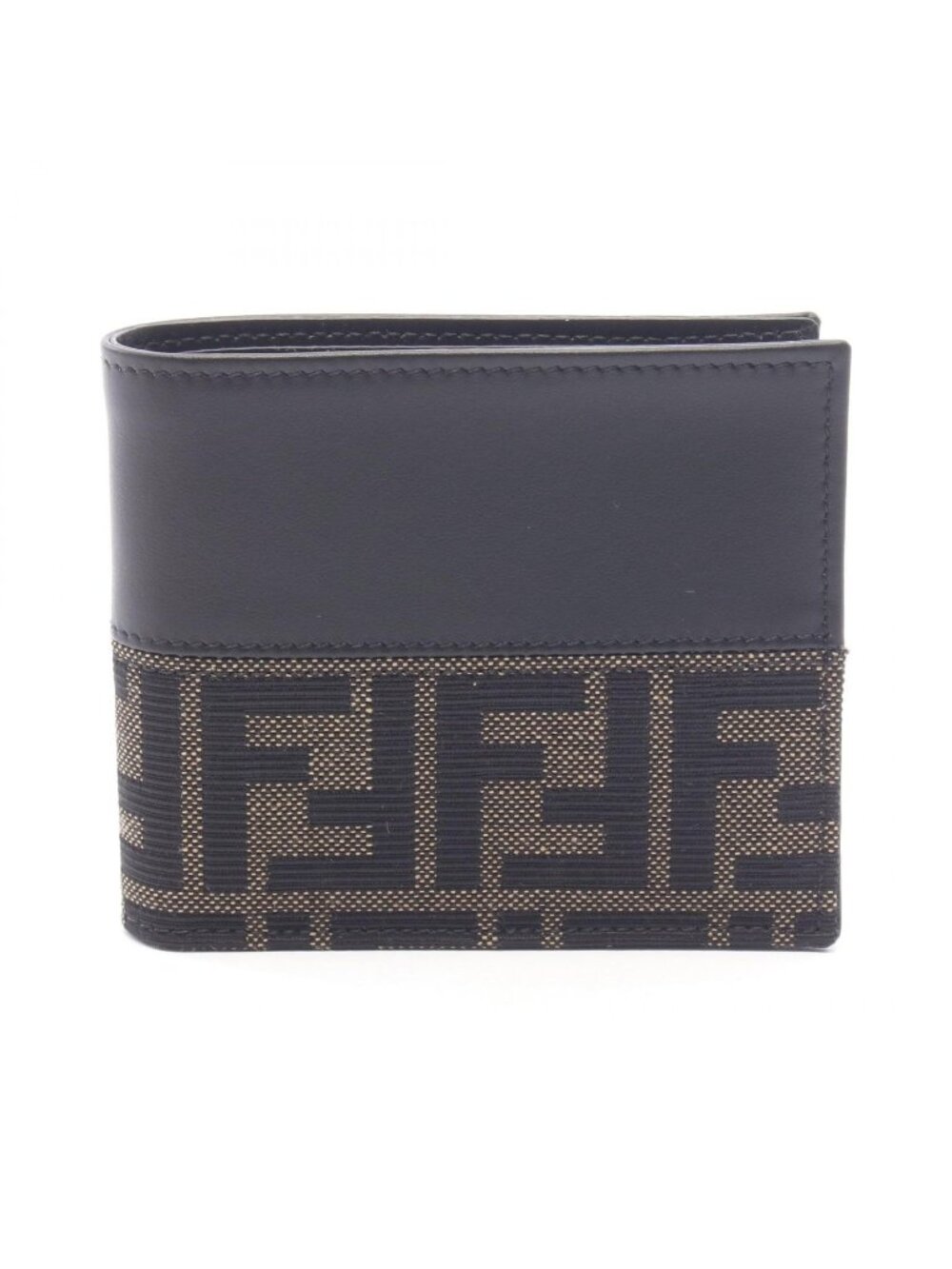 Fendi Bifold Wallet FF Jacquard Zucca Canvas Leather Card Case